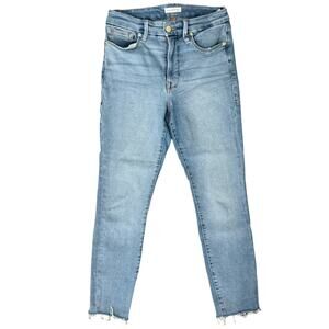 Good American Good Legs Crop Blue665 Light Wash Raw Hem Skinny Jeans size 4 / 27